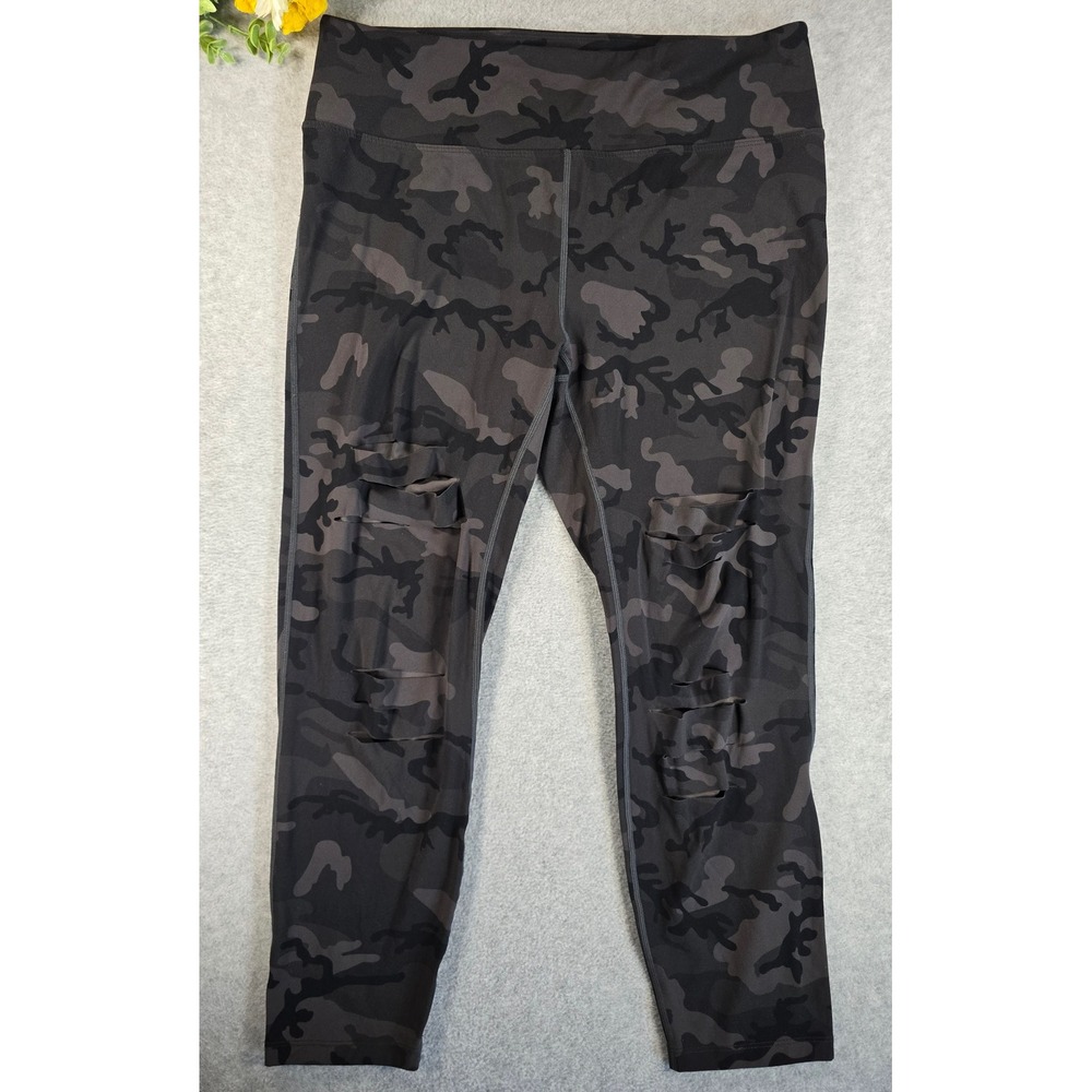 Zyia Active Leggings Womens 14-16 Forest Camo Slashed High Rise Cropped